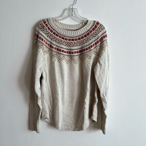 LOFT Cream Sweater with Red and Brown Accents